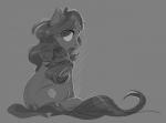 cutie_mark female feral fur grey_background hair hooves nude simple_background sitting solo lulemt hasbro my_little_pony fan_character equid mammal greyscale monochrome