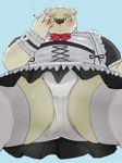 anthro balls_outline blue_background blush bulge butt clothed clothing crossdressing detailed_bulge fur genital_outline humanoid_hands kemono maid_uniform male overweight overweight_male simple_background solo underwear uniform white_body white_fur 9dtq0 lifewonders tokyo_afterschool_summoners leib_(tas) bear mammal polar_bear ursine 2021 absurd_res hi_res