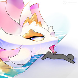 ambiguous_gender duo genitals humanoid_genitalia humanoid_penis interspecies licking macro male oral oversized_oral penile penis penis_lick purple_eyes sex size_difference swimming_pool tongue tongue_out water white_body godforgiveme4 palworld pocketpair human mammal pal_(species) unknown_flower_dragon_(pal) 1:1 hi_res