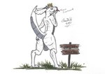 anthro balls big_butt butt claws crown genitals gesture headgear horn looking_at_viewer male non-mammal_balls nude royalty signpost simple_background smile solo suggestive suggestive_gesture text charbold charbold_(character) kobold reptile scalie hi_res partially_colored