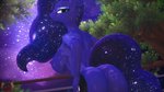 16:9 3d_(artwork) 4k absurd_res anthro anthrofied big_breasts big_butt blue_body blue_eyes breasts butt digital_media_(artwork) equid equine female friendship_is_magic hasbro hi_res looking_back loveslove mammal my_little_pony night nipples nude outside princess_luna_(mlp) solo sparkles widescreen