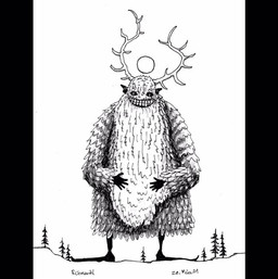 5_fingers ambiguous_gender antlers beard big_antlers black_eyes clothing creepy creepy_smile evergreen_tree facial_hair fingers horn humanoid_pointy_ears lipless long_beard looking_at_viewer macro moss noseless pine_tree plant pointy_ears shirt smile solo sun text toothy_grin topwear tree tunic r1ght_b3hind_u czech_mythology european_mythology german_mythology germanic_mythology mythology slavic_mythology rubezahl_(folklore) horned_humanoid humanoid mythological_creature troll_(mythology) 2021 dated monochrome shaded