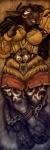 2019 abs anthro armor black_body black_fur black_hair blizzard_entertainment bovid bovine braided_fur braided_hair breast_squish breasts clothed clothing dakimakura dakimakura_design digital_media_(artwork) ebon_thundermoon female front_view fur hair hi_res holding_breast hooves ifus inviting looking_at_viewer lying mammal markings muscular muscular_anthro muscular_female on_back open_mouth presenting quads red_eyes solo squish tattoo tauren tongue tribal tribal_tattoo warcraft wide_hips