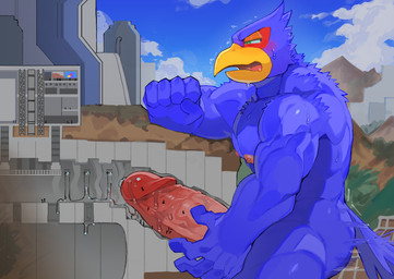 ambiguous_gender anthro balls beak blue_body blush bodily_fluids body_worship building_penetrated erection genital_fluids genitals green_eyes group internal large_group macro male male/ambiguous moan mountain nipples non-mammal_balls non-mammal_nipples penetration penile penis penis_milking penis_milking_machine precum solo_focus sweat tunnel vein nyarusanlove nintendo star_fox falco_lombardi avian bird absurd_res hi_res
