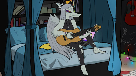 acoustic_guitar anthro barefoot bed bedroom blue_body book bookshelf bottomwear bracelet choker christmas_decorations christmas_lights clothed clothing collar eyes_closed feathered_wings feathers feet female furniture grey_hair guitar hair jewelry long_hair long_snout makeup markings musical_instrument necklace pants plucked_string_instrument snout solo spiked_collar spikes string_instrument torn_bottomwear torn_clothing torn_pants wings yakkokatto cavemanon_studios goodbye_volcano_high ko_op_(game_developer) snoot_game fang_(gvh) prehistoric_species pterosaur reptile scalie 16:9 digital_media_(artwork) hi_res widescreen