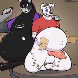 animal_genitalia animal_penis anthro balls belly belly_inflation both_pregnant bottomless canine_genitalia canine_penis clothed clothing duo_focus equine_genitalia equine_penis erection genitals group hypnosis hypnotic_eyes inflation kneeling male male/male mind_control multiple_pregnancies navel open_mouth open_smile outie_navel overweight overweight_male penis pregnant pregnant_male ringed_eyes shirt simple_background smile submissive submissive_male tongue tongue_out topwear pascal_(artist) eclipse_(character) pascal_(cudacore) canid canine canis dalmatian domestic_dog equid equine horse mammal 1:1 hi_res
