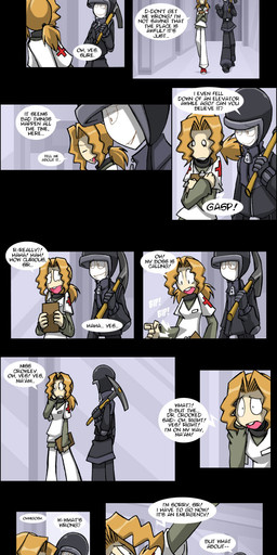 black_clothing black_hat black_headwear black_jacket black_topwear bottomwear clipboard clothed clothing dialogue footwear fully_clothed gesture hair handshake hat headgear headwear holding_clipboard holding_object holding_pickaxe inside jacket male not_furry onomatopoeia open_mouth open_smile orange_hair panicking pants pickaxe ponytail red_clothing red_cross red_footwear red_shoes red_sneakers shirt shoes smile sneakers sound_effects speech_bubble teeth text topwear white_bottomwear white_clothing white_pants white_shirt white_topwear zipper unknown_person castle_of_nations endzone everafter climber_(unknown_person) miss_crowley_(thecrowchan) animate_inanimate human humanoid living_mannequin mammal 2007 absurd_res comic english_text hi_res long_image tall_image