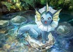 3_toes all_fours ambiguous_gender blue_body blue_eyes blue_skin creek detailed_background feet glistening happy leaf open_mouth open_smile outside plant reflection rock shrub sitting smile solo tail_in_water toes water water_reflection water_ripple day_walker1117 nintendo pokemon eeveelution generation_1_pokemon pokemon_(species) vaporeon 2020 absurd_res artist_name blue_theme digital_media_(artwork) digital_painting_(artwork) hi_res signature