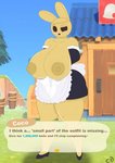 anthro big_breasts big_butt breasts butt clothing dialogue erect_nipples female huge_breasts huge_butt maid_uniform nipples solo standing text thick_thighs uniform cogsfixmore animal_crossing nintendo coco_(animal_crossing) animate_inanimate gyroid lagomorph leporid mammal rabbit featureless_(disambiguation) absurd_res english_text hi_res