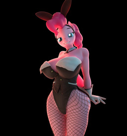 anthro anthrofied big_breasts black_background blue_eyes breasts bunny_costume clothing costume fake_ears fake_rabbit_ears female fishnet_clothing fishnet_legwear gesture gloves hair hand_gesture handwear legwear long_hair looking_at_viewer neckwear pink_body pink_hair pink_tail simple_background smile solo standing tail three-quarter_view toothy_grin white_clothing white_gloves white_handwear iammedraws friendship_is_magic hasbro my_little_pony pinkie_pie_(mlp) earth_pony equid equine horse mammal pony 3d_(artwork) digital_media_(artwork) hi_res portrait three-quarter_portrait