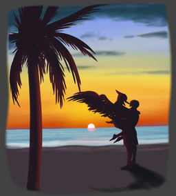 anthro bald beach biped bone_frill canon_couple carrying_another cloud duo feathered_wings feathers female frill_(anatomy) happy human_on_anthro interspecies looking_at_another male male/female open_mouth open_smile outside palm_tree plant romantic romantic_couple sand sea shadow short_tail silhouette sky smile standing sun sunset tail tree water wings protonmono cavemanon_studios goodbye_volcano_high ko_op_(game_developer) snoot_game anon_(snoot_game) fang_(gvh) human mammal prehistoric_species pterosaur reptile scalie colored shaded