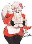 anthro big_breasts breasts covered_eyes female hair hair_over_eyes paw_pose pose red_body simple_background smile solo striped_body stripes tail thick_thighs white_background wide_hips togetoge nintendo pokemon generation_8_pokemon hisuian_form hisuian_growlithe pokemon_(species) regional_form_(pokemon) hi_res