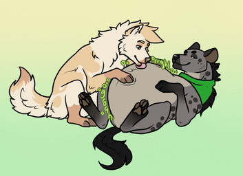 4_toes after_vore belly belly_lick big_belly black_eyebrows black_nose bloated brown_pawpads dipstick_tail duo eyebrows feet feral feral_pred fully_inside fur grey_body grey_fur grey_nose inner_ear_fluff kerchief leg_markings lying male markings multicolored_body multicolored_fur neck_tuft on_back pawpads pink_tongue sitting socks_(marking) spots tail tail_markings tan_eyebrows tan_inner_ear_fluff toeless_(marking) toes tongue tongue_out tuft unseen_prey vore kiiro17 canid canine canis domestic_dog hyena mammal spotted_hyena