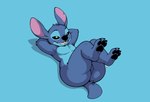 2024 3_toes absurd_res alien ambiguous_gender anthro back_spines biped black_eyes black_pawpads blue_body blue_claws blue_eyes blue_fur blue_nose blue_pawpads butt cel_shading chest_tuft claws digital_drawing_(artwork) digital_media_(artwork) disney experiment_(lilo_and_stitch) eyebrows featureless_crotch feet finger_claws fur grin head_tuft hi_res lilo_and_stitch male_(lore) menzorem nude pawpads raised_eyebrow shaded short_tail simple_background small_tail smile solo stitch_(lilo_and_stitch) tail toe_claws toes tuft