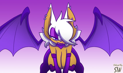 anthro bedroom_eyes bent_over big_breasts breasts ear_piercing female hair hair_over_eye huge_breasts looking_at_viewer narrowed_eyes nipple_outline nipple_tape one_eye_obstructed pasties piercing seductive solo tape thick_thighs wide_hips bigdad shadowwalk sega sonic_the_hedgehog_(series) mormoopia_rouge_(bigdad) rouge_the_bat bat mammal hi_res