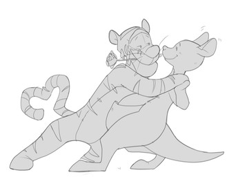 anthro dancing duo female flower flower_in_mouth heart_tail male male/female mature_female plant plushie pouch_(anatomy) romantic rose_(flower) tail tango_(dance) dbaru disney winnie_the_pooh_(franchise) kanga tigger felid kangaroo macropod mammal marsupial pantherine tiger 2025 hi_res monochrome