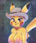 5:6 abstract_background absurd_res anthro areola big_breasts big_eyes breasts bust_portrait clothing eyelashes female generation_1_pokemon hat hat_only headgear headgear_only headwear headwear_only hi_res looking_at_viewer mostly_nude nintendo nipples pikachu pink_areola pink_nipples pokemon pokemon_(species) portrait rayka solo van_gogh