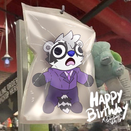 bag clothing doll male male/male plastic_bag pokemon_plushie prize prize_counter solo suit toy trapped mrdarknesswolf nintendo pokemon roquemapache bulbasaur generation_1_pokemon mammal pokemon_(species) procyonid raccoon 1:1 hi_res