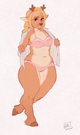 anthro antlers blonde_hair bra breasts brown_antlers brown_body brown_eyes brown_fur buckteeth camel_toe clothing cloven_hooves eyelashes female freckled_face freckles fur hair hooves horn looking_at_viewer medium_breasts panties pink_bra pink_clothing pink_panties pink_underwear red_nose simple_background slightly_chubby slightly_chubby_anthro slightly_chubby_female smile solo tan_body tan_fur teeth thick_thighs underwear white_background wide_hips darkriallet deltarune undertale_(series) noelle_holiday deer mammal 2023 digital_media_(artwork) hi_res