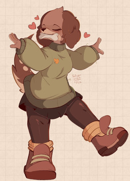 anthro bone_in_mouth brown_body brown_fur clothed clothing eyes_closed female fully_clothed fur head_tuft heart_symbol simple_background solo sweater topwear tuft conditional_dnp tohupo ann_(tohupo) american_cocker_spaniel bird_dog canid canine canis cocker_spaniel domestic_dog hunting_dog mammal spaniel 2023 absurd_res dated digital_media_(artwork) hi_res signature