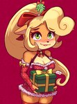 anthro armwear blush breasts christmas_clothing cleavage clothed clothing dress female fur gift holidays looking_at_viewer mistletoe plant smile solo thick_thighs alex-toons activision christmas crash_bandicoot_(series) coco_bandicoot bandicoot mammal marsupial hi_res