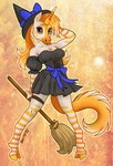 accessory anthro blonde_hair bow_(feature) bow_accessory bow_headwear bow_in_front breasts broom cleaning_tool cleavage clothed clothing clothing_bow dress female fur garter hair hat hat_band hat_bow headgear headwear holidays horn looking_at_viewer magic_user orange_body orange_eyes orange_fur orange_hair solo tan_body tan_fur waist_bow witch witch_hat year yellow_body yellow_fur caribou_(artist) halloween mythology equid equine mammal mythological_creature mythological_equine unicorn 2021