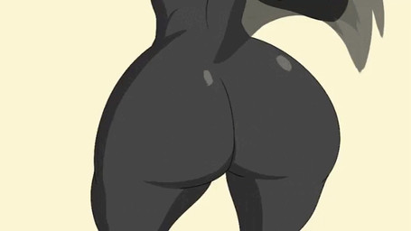 anthro big_butt black_body breasts butt female huge_butt rear_view shaking_butt simple_background tail vanillabeangoat michelle_(vanillabeangoat) canid canine canis mammal wolf animated animated_gif short_playtime