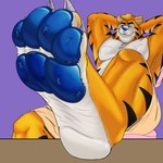 4_toes anthro claws extreme_size_difference feet foot_fetish foot_focus foot_play group larger_anthro larger_male male male/male mascot micro nude pawpads paws size_difference soles stuck_to_foot toe_claws toes wrinkled_feet wrinkles hos0404 frosted_flakes kellogg's tony_the_tiger felid mammal pantherine tiger 1:1 hi_res