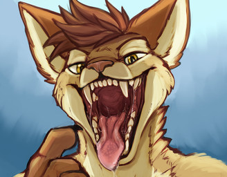 anthro black_claws bodily_fluids brown_body brown_fur brown_hair brown_nose claws fangs front_view fur hair looking_at_viewer male mouth_shot narrowed_eyes nude open_mouth red_tongue saliva saliva_on_tongue saliva_string short_hair simple_background solo tan_body tan_fur teeth tongue unsigned yellow_eyes acidic felid mammal bust_portrait portrait
