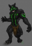 4_toes abs anthro athletic biceps big_muscles biped black_body black_fur black_nipples black_nose bottomwear claws clothed clothing digitigrade fangs feet front_view fur glowing glowing_eyes hindpaw loincloth looking_at_viewer male muscular muscular_anthro muscular_male nipples paws pecs simple_background solo standing tail teeth toe_claws toes topless ishigray mythology nash_darc_(character) canid canine canis mammal mythological_canine mythological_creature werecanid werecanine werecreature werewolf wolf digital_media_(artwork) hi_res