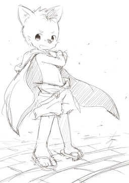 4_toes anthro asian_clothing bottomwear cape clothed clothing east_asian_clothing feet footwear front_view geta hood japanese_clothing looking_at_viewer male navel open_mouth shorts simple_background slim slim_male solo standing thin_calves three-quarter_view toes topless white_background young young_anthro yuanyuan canid canine fox mammal 2015 absurd_res hi_res sketch