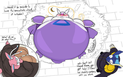 anthro belly big_belly female group huge_belly obese obese_anthro obese_female overweight overweight_anthro overweight_female purple_body text trio thatoneaceguy nintendo pokemon kiki_(thatoneaceguy) eeveelution generation_3_pokemon generation_6_pokemon greninja latias legendary_pokemon pokemon_(species) sylveon 16:10 2025 english_text hi_res widescreen