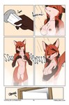 anthro areola barbell_piercing bathing breasts brown_hair brown_markings canid canine casual_nudity cheek_tuft chest_tuft colored comic digital_media_(artwork) dipstick_ears dipstick_hair door ear_markings erect_nipples eyes_closed facial_tuft female flat_colors fox foxboy83 fur genitals gloves_(marking) hair hand_on_breast hi_res inside leg_markings mammal markings multicolored_ears navel nipple_piercing nipples nude onomatopoeia piercing pussy red_(vixen_logic) red_body red_fox red_fur red_hair shower socks_(marking) solo sound_effects standing text tootaloo true_fox tuft vixen_logic water white_body white_fur