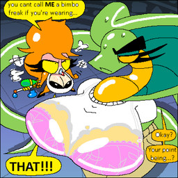 angry anthro apode big_breasts big_hair bra breasts cleavage clothed clothing duo eyelashes female footwear hair high-angle_view high_heels huge_breasts larger_female legless lingerie long_neck non-mammal_breasts perspective_shot serpentine shirt shoes size_difference smaller_female snake_hood t-shirt tail text topwear toy toy_gun underwear water water_gun wet wet_clothing wet_t-shirt insaniousjaydonius darcy_(insaniousjaydonius) tula_(insaniousjaydonius) avian bird cobra draconcopode naga owl potoo reptile scalie snake 1:1 english_text hi_res