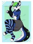 anthro blue_body blue_fur boxers_(clothing) clothing fur green_eyes green_hair hair male piercing solo spiked_tail spikes spikes_(anatomy) tail underwear galaxymaw mint_(mintflakevr) canid canine mammal 3:4 absurd_res hi_res