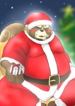 anthro belly big_belly blush brown_body brown_fur christmas_clothing christmas_headwear christmas_tree clothing costume fur gift hat headgear headwear holidays humanoid_hands kemono male one_eye_closed overweight overweight_male plant santa_costume santa_hat scar solo tree wink mametanu_tanuki christmas lifewonders tokyo_afterschool_summoners gyobu_(tas) santa_claus canid canine mammal raccoon_dog tanuki 2023