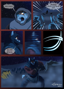 anthro armor attack big_muscles bottomwear bracers clothing corpse death desert fur group headgear headwear hood male mask melee_weapon muscular muscular_anthro night open_mouth profanity red_body red_fur sand scimitar sky speech_bubble star starry_sky sword teeth tent text topwear weapon white_body white_fur xxsparcoxx acarius_medjay teofacio_larna ambiguous_species canid canine felid fox mammal pantherine red_fox tiger true_fox 2021 comic digital_media_(artwork) hi_res spanish_text