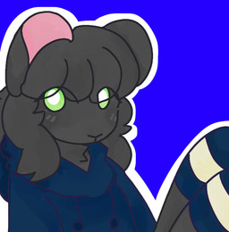 anthro blue_background clothing female fur green_eyes grey_body grey_fur hoodie legwear sasha_(idkrandom958) simple_background solo thigh_highs topwear idkrandom958 mammal murid murine rat rodent