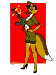 ak-47 ak_platform anthro assault_rifle biped breasts clothed clothing female footwear gun hammer_and_sickle hat headgear headwear high_heels holding_gun holding_object holding_ranged_weapon holding_weapon ranged_weapon rifle russian shoes solo soviet_union star tail weapon joseph_ny sofia_(joseph_ny) canid canine canis domestic_dog german_shepherd herding_dog mammal pastoral_dog