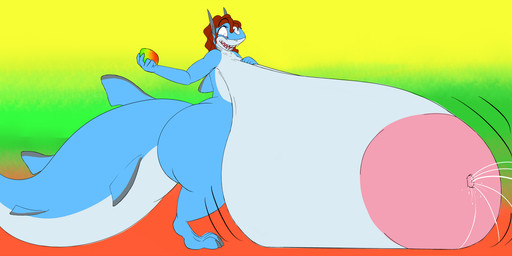 3_toes 5_fingers anthro areola big_areola big_breasts big_butt big_tail blue_arms blue_body blue_legs blue_skin blue_tail bodily_fluids breasts butt claws feet female female_anthro fin fingers food fruit green_background grey_claws grey_ears hair holding_food holding_fruit holding_mango holding_object huge_areola huge_breasts huge_tail hyper hyper_areola hyper_breasts lactating mango_(fruit) nipples non-mammal_areolas non-mammal_breasts non-mammal_nipples nude nude_anthro nude_female pink_areola pink_eyes pink_nipples plant projectile_lactation red_background red_hair sharp_teeth showing_teeth simple_background solo tail teeth toe_claws toes white_body white_breasts white_skin white_tail yellow_background shannon_shark_(artist) shannon_shark aquatic carpet_shark fish ginglymostomatid nurse_shark shark 7:3 hi_res