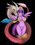 anthro anthrofied arms_above_head big_breasts blush breast_grab breasts cutie_mark duo erect_nipples feathered_wings feathers female genitals hair hand_on_breast horn innie_pussy interspecies licking looking_at_viewer male male/female multicolored_hair navel neck_lick nipples purple_eyes pussy red_eyes round_breasts simple_background smile tail tail_tuft tongue tongue_out transparent_background tuft wings yellow_sclera thecatnamedfish friendship_is_magic hasbro my_little_pony mythology discord_(mlp) twilight_sparkle_(mlp) chimera draconequus equid equine mammal mythological_creature mythological_equine winged_unicorn 2014 alpha_channel