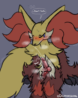 animal_genitalia animal_penis anthro arm_support aroused belly black_claws blue_eyes blush bodily_fluids brown_body brown_fur canine_genitalia canine_penis claws dialogue ellipsis embarrassed fur genital_fluids genitals grey_background inner_ear_fluff knot knotted_penis looking_away male motion_onomatopoeia multicolored_body multicolored_fur narrowed_eyes onomatopoeia penis precum precum_string red_penis simple_background simple_eyes sitting solo sound_effects speech_bubble sweat text throbbing throbbing_penis tremble_spikes tuft white_belly yellow_body yellow_fur conditional_dnp delphoxiscool nintendo pokemon delphox generation_6_pokemon pokemon_(species) 4:5 english_text hi_res