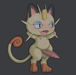 3_toes animal_genitalia animal_penis anthro balls big_penis blush blush_lines brown_body brown_fur curled_tail darkened_balls darkened_genitalia fangs feet feline_genitalia feline_penis fur genitals grey_background hands_behind_head leg_markings long_tail male markings multicolored_body navel nipples open_mouth penis pink_inner_ear pink_nipples puffy_nipples pupils simple_background slit_pupils socks_(marking) solo tail tan_body tan_fur teeth toes two_tone_body wide_hips dulone nintendo pokemon felid feline generation_1_pokemon mammal meowth pokemon_(species) hi_res