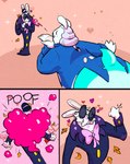 3_panel_comic 4_fingers anthro arms_bent bent_arm black_clothing black_eyes black_eyewear black_facial_hair black_hair_bow black_hat black_headwear black_mustache black_sunglasses blowing_kiss blue_clothing blue_suit blue_tail blue_trenchcoat bow_tie buckteeth clothed clothed_anthro clothed_male clothing derp_eyes duo eyes_closed eyewear facial_hair fingers fur gesture grey_hair hair hand_gesture hand_pawpads hands_together hat headgear headwear hearts_around_body holidays kiss_mark_on_face leaf light long_ears male male/male male_anthro medium_hair mustache noseless onomatopoeia orange_body overweight overweight_anthro overweight_male patch_(fabric) pawpads pink_background pink_bow_tie simple_background smoke sound_effects sparkles standing suit sunglasses tail tan_inner_ear tan_pawpads teeth text thumbs_up white_body white_fur randomrabbidramblings mario_bros mario_plus_rabbids_kingdom_battle mario_plus_rabbids_sparks_of_hope nintendo raving_rabbids rayman_(series) ubisoft valentine's_day phantom_of_the_bwahpera t.s._woodrow ghost hybrid lagomorph mammal rabbid spirit 2025 colored comic crossover digital_media_(artwork) english_description hi_res lighting shaded