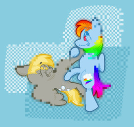 big_penis blonde_hair blue_body blue_fur duo female female/female feral fur genitals grey_body grey_fur gynomorph hair imminent_sex intersex lying multicolored_hair on_back pattern_background penis pink_eyes pixelated rainbow_hair simple_background smile wings yellow_eyes dizzyditzydog friendship_is_magic hasbro my_little_pony mythology derpy_hooves_(mlp) rainbow_dash_(mlp) equid equine horse mammal mythological_creature mythological_equine pegasus pony hi_res