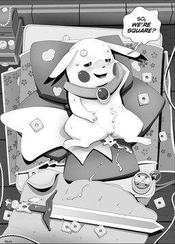 after_sex bed blush bodily_fluids cleft_tail coin collar compass cum cum_in_vagina cum_inside cum_on_belly cum_on_body female feral furniture gem genital_fluids genitals half-closed_eyes jewelry leaking_cum looking_up lying melee_weapon money narrowed_eyes necklace on_back open_mouth pearl_(gem) pillow solo spread_legs spreading sweat sword tail text treasure_chest vaginal_fluids vulva weapon conditional_dnp insomniacovrlrd nintendo pokemon jewel_(insomniacovrlrd) generation_1_pokemon mammal pikachu pokemon_(species) rodent 2016 black_and_white english_text hi_res monochrome