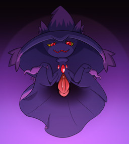 bodily_fluids erection genital_fluids genitals looking_at_viewer male not_furry penis precum purple_background red_eyes simple_background smile solo yellow_sclera riso_bianca third-party_edit nintendo pokemon generation_4_pokemon ghost mismagius pokemon_(species) spirit censor_removal_edit hi_res