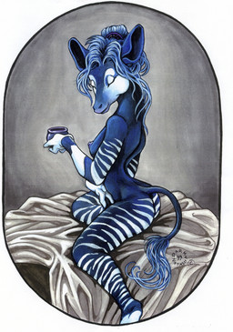 anthro arched_back black_body black_fur breasts butt eyes_closed female fur grey_background grey_nipples hair holding_object hooves humanoid_hands long_hair multicolored_body multicolored_fur nipples nude simple_background smile solo striped_body striped_fur stripes tail tail_tuft tuft two_tone_body two_tone_fur white_body white_fur white_hair white_stripes dark_natasha giraffid mammal okapi 1999 hi_res signature