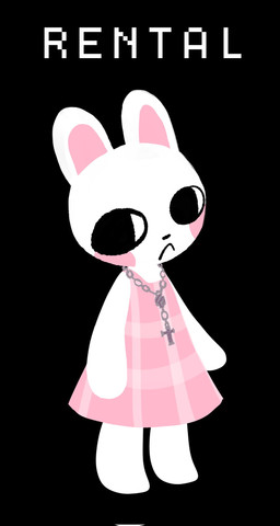 anthro black_background black_eyes clothing collar cross cross_necklace dress female jewelry necklace pink_clothing pink_dress simple_background solo white_body frogoru rental_(game) umi_(rental) lagomorph leporid mammal rabbit hi_res