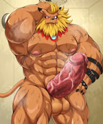 abs anthro big_penis bodily_fluids genitals huge_penis male muscular muscular_anthro muscular_male nipples pecs penis solo sweat throbbing throbbing_penis vein veiny_muscles chocobo4869 bandai_namco digimon digimon_(species) felid leomon lion mammal pantherine 5:6 animated no_sound short_playtime webm